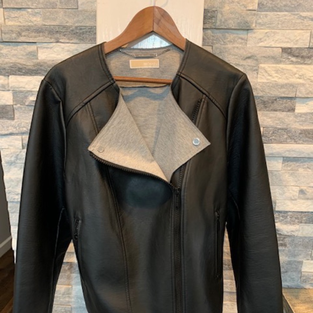Michael Kors Black XL Black faux leather bomber jacket